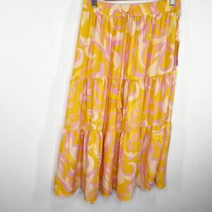 Rose & Olive Women Midi Skirt Tiered Boho Stretch Pull Retro Festival Hippie NWT